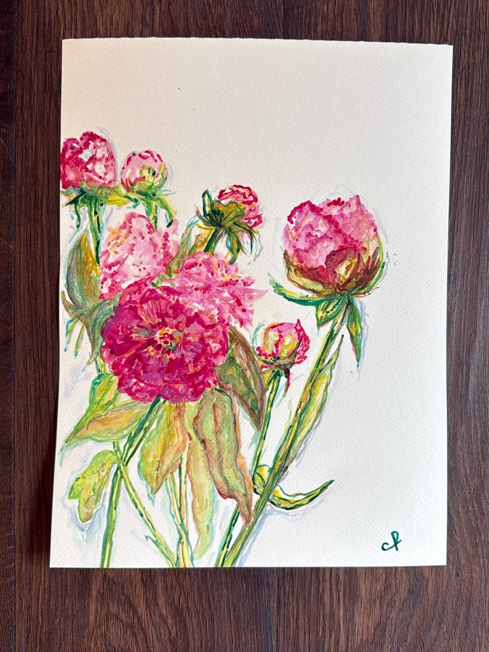 Original Art - Pink Peony Botanical Watercolor